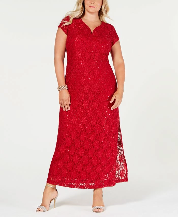 Connected Plus Size Sequined Lace Gown