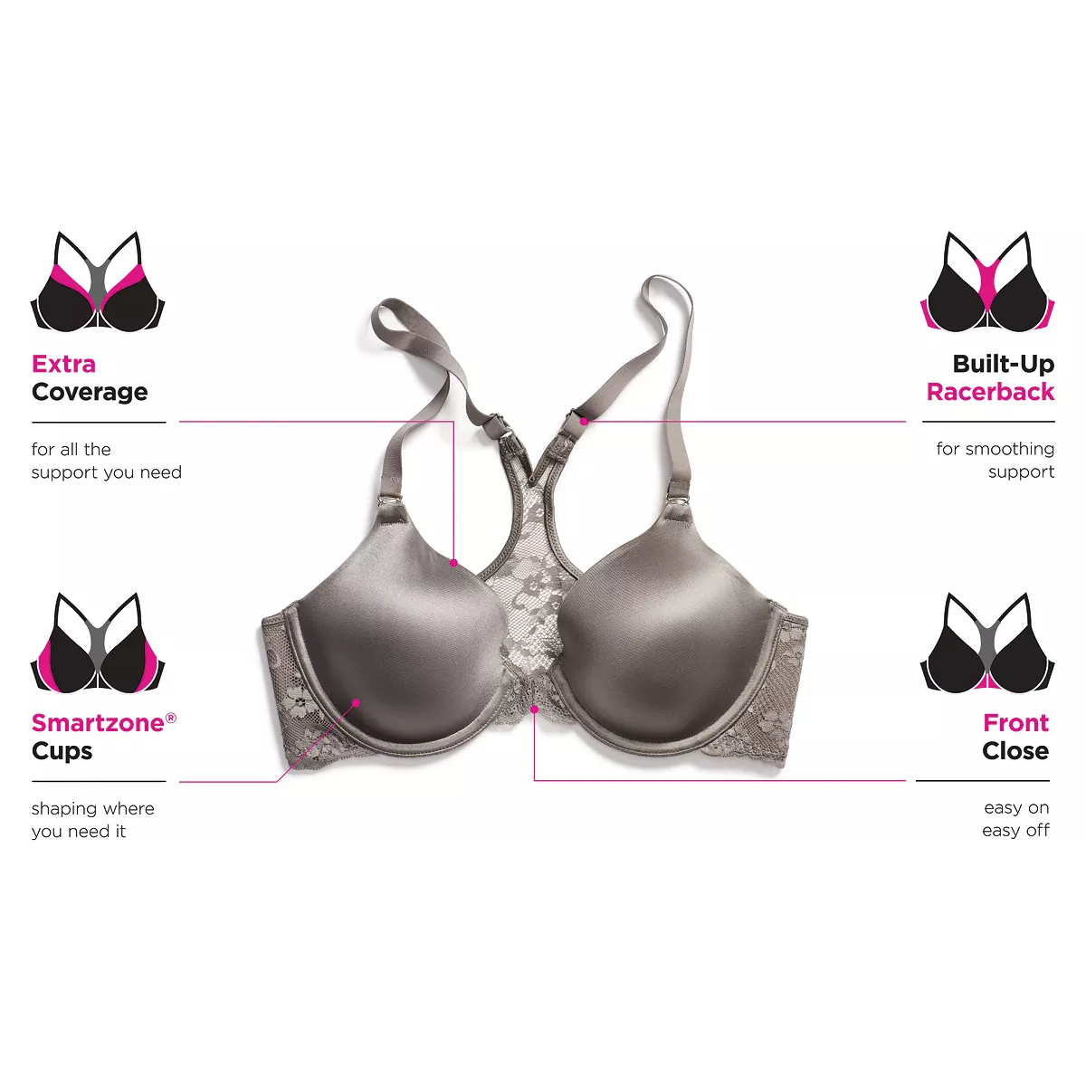 Maidenform One Fab Fit Lace T-Back Shaping Underwire Front Close Bra 7112 - Image 3