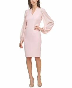 Vince Camuto Women's Balloon-Sleeve Mixed-Media Dress