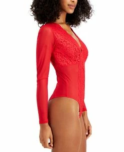 INC International Concepts So Basic Long-Sleeve Lace Mesh Bodysuit, Created For Macy's