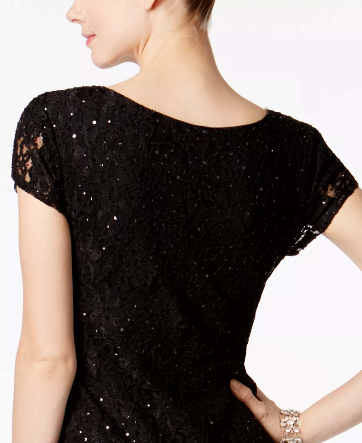 Connected Sequined Lace Column Gown - Image 4