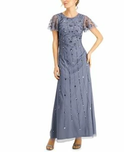 Papell Studio Flutter-Sleeve Embellished Gown