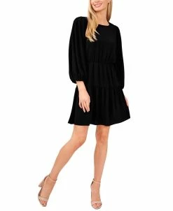 CeCe Ribbed Puffed-Sleeve Dress