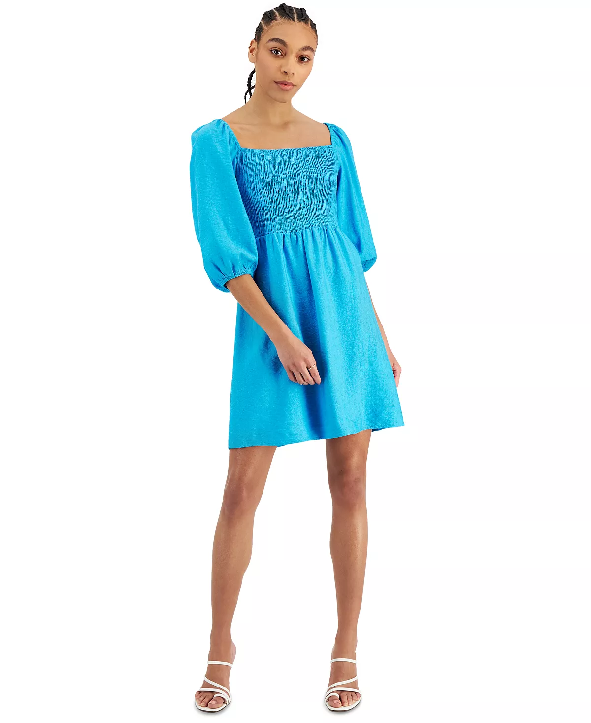 Bar III Women's Puff-Sleeve Smocked Dress, Created For Macy's