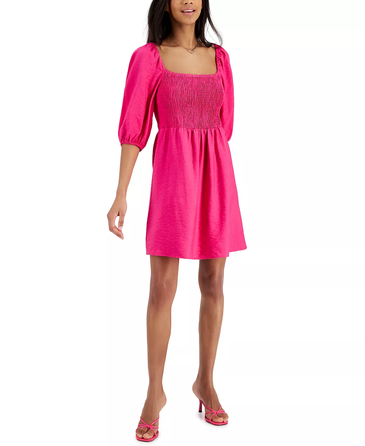 Bar III Women's Puff-Sleeve Smocked Dress, Created For Macy's - Image 3