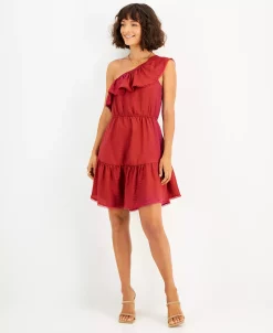 Bar III Women's One-Shoulder Ruffled-Hem Dress, Created For Macy's