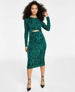 Bar III Women's Twisted Cutout Printed Midi Dress, Created For Macy's