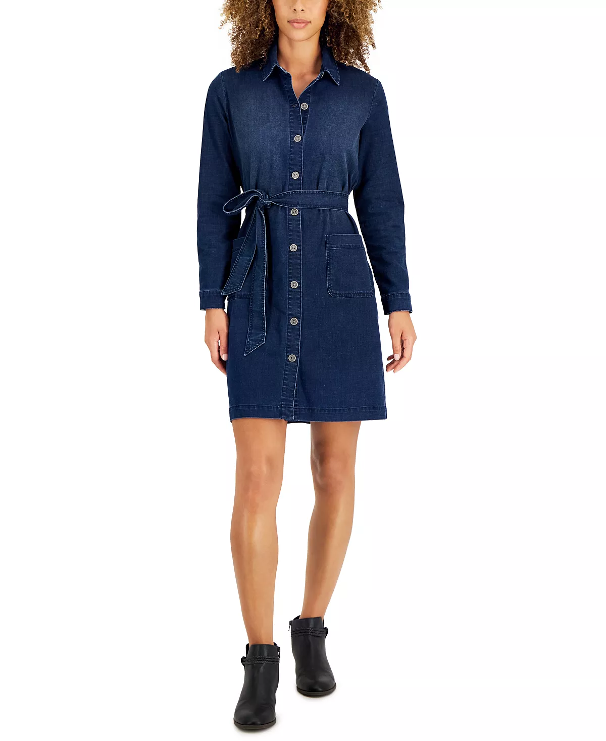 Style & Co Women's Belted Denim Shirtdress, Created For Macy's