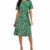 Kasper Printed Flutter-Sleeve Belted Dress