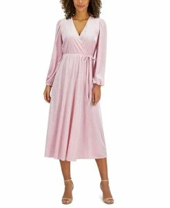 Kasper Glitter Velvet Faux-Wrap Midi Dress