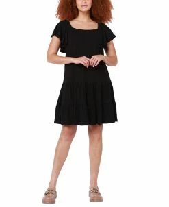 Black Tape Women's Flutter-Sleeve Tiered Mini Dress