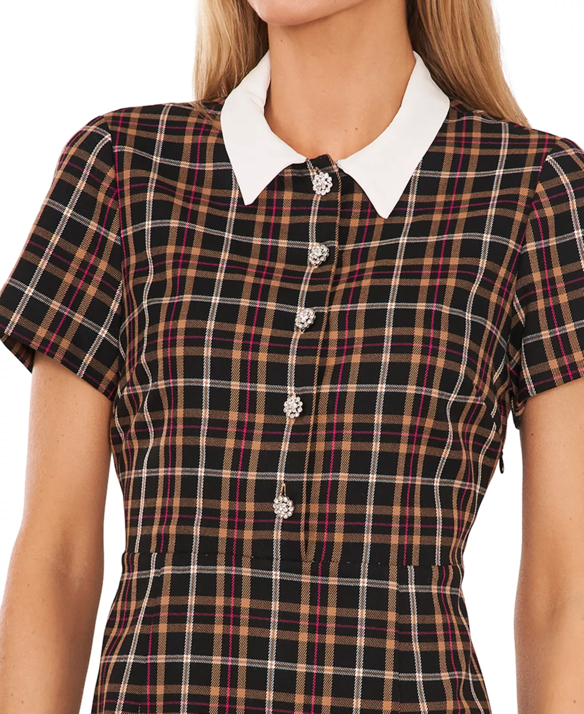 CeCe Women's Short Sleeve Rhinestone Button Dress - Image 3