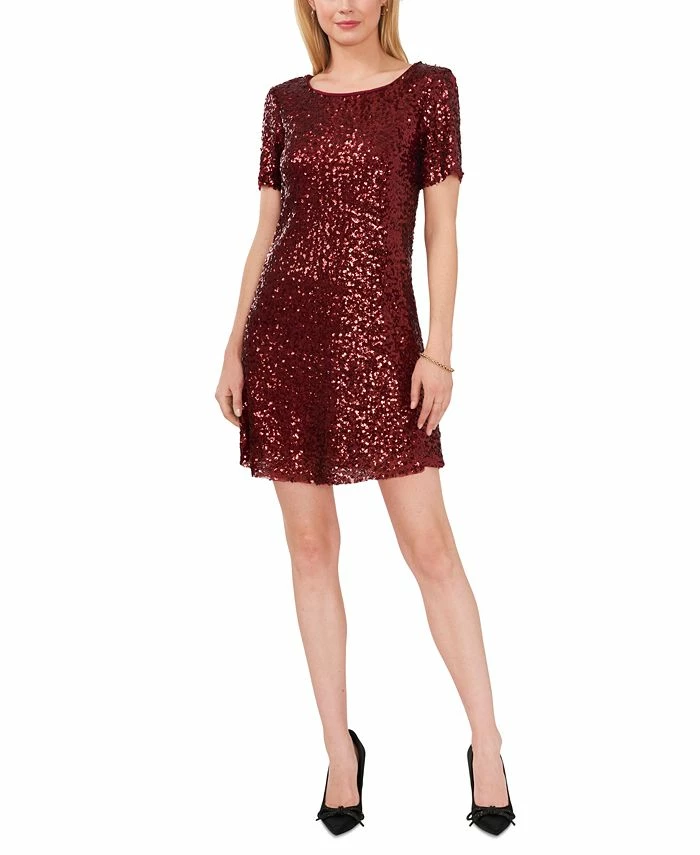 Vince Camuto Women's Sequined Round-Neck Short-Sleeve Dress