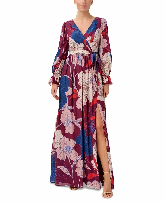 Adrianna Papell Women's Printed Tie-Waist Long-Sleeve Dress 1 Adrianna Papell Women's Printed Tie-Waist Long-Sleeve Dress