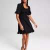 And Now This Women's Clipdot Cotton Smocked-Bodice Dress
