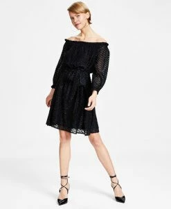 Bar III Women's Metallic Eyelash Off-The-Shoulder Dress, Created For Macy's