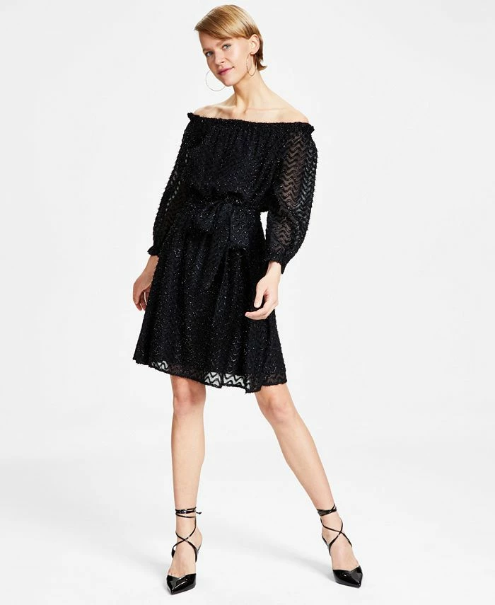 Bar III Women's Metallic Eyelash Off-The-Shoulder Dress, Created For Macy's 1 Bar III Women's Metallic Eyelash Off-The-Shoulder Dress, Created For Macy's