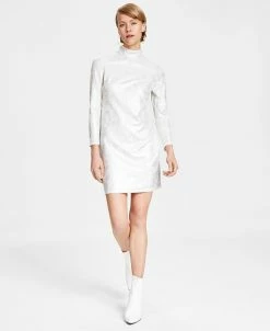 Bar III Women's Metallic Mock-Turtleneck Sheath Dress, Created For Macy's
