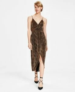 Bar III Women's Twisted Glitter-Knit Faux-Wrap Dress, Created For Macy's