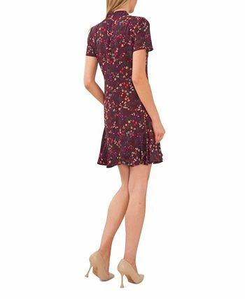 CeCe Women's Short Sleeve Printed Godet Dress With Bow Neck - Image 2