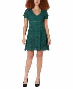 Black Tape Women's V-Neck Lace Fit & Flare Dress