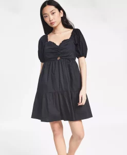 And Now This Women's Puffed Sleeve Poplin Mini Dress