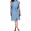 Style & Co Women's Tie-Waist Short-Sleeve Denim Shirtdress, Created For Macy's