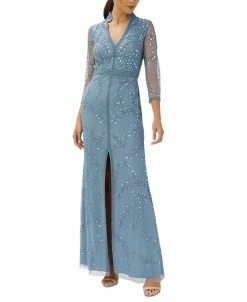 Adrianna Papell Women's Beaded 3/4-Sleeve Gown