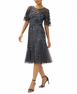 Adrianna Papell Embellished Flutter-Sleeve A-Line Dress
