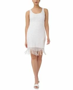 Adrianna Papell Women's Scoop-Neck Fringe-Trim Sheath Dress