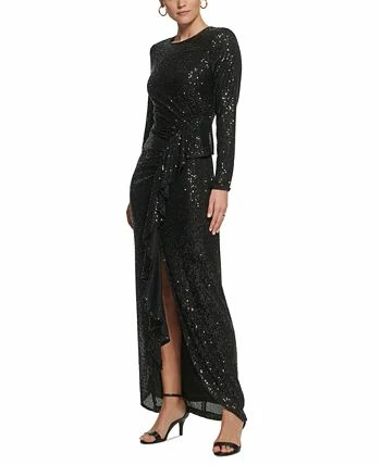 Vince Camuto Women's Long-Sleeve Ruffle-Front Sequin Dress - Image 3
