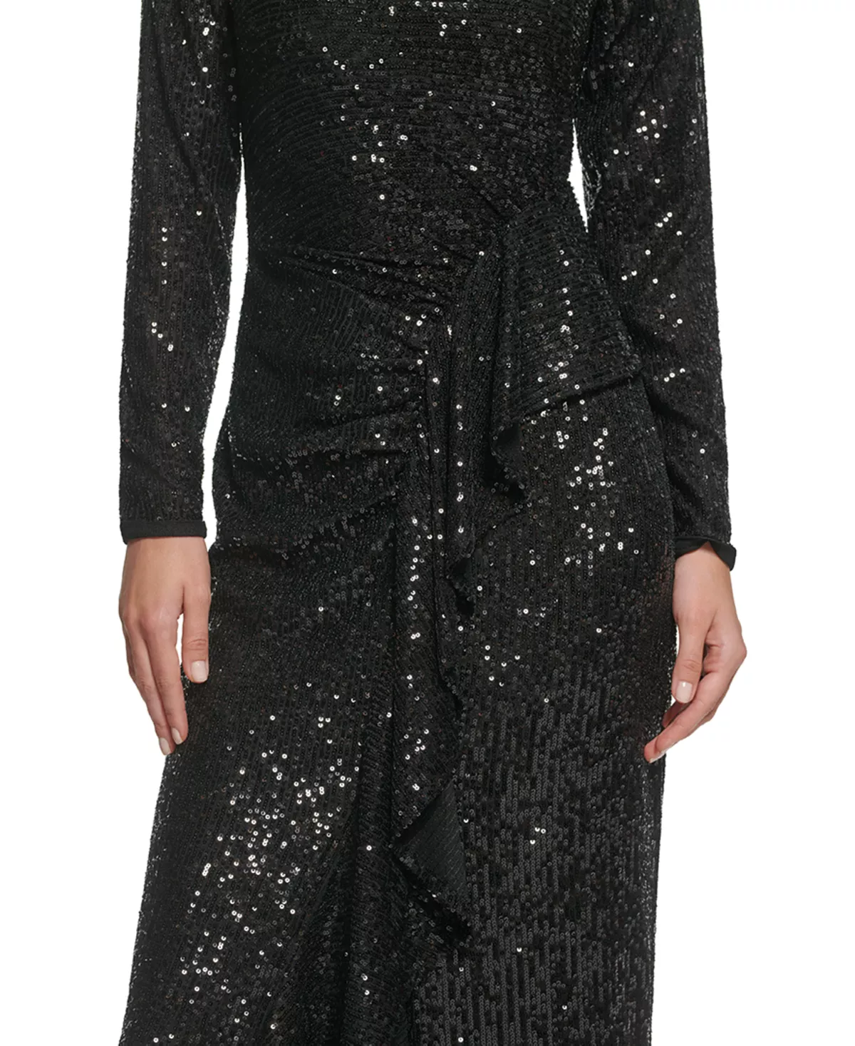Vince Camuto Women's Long-Sleeve Ruffle-Front Sequin Dress - Image 4