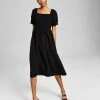 And Now This Women's Textured Smocked Puff Sleeve Midi Dress
