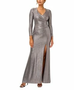 Adrianna Papell Women's Metallic Jersey Ruched Gown