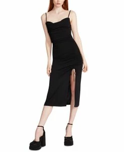Steve Madden Women's Solid Mica Ruched-Slit Midi Dress