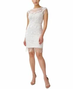 Adrianna Papell Women's Embellished Beaded Fringe Sheath Dress