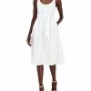 Anne Klein Women's Belted Seersucker Sleeveless Midi Dress
