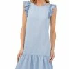 CeCe Women's Ruffled-Sleeve Flounce-Hem Crewneck Dress