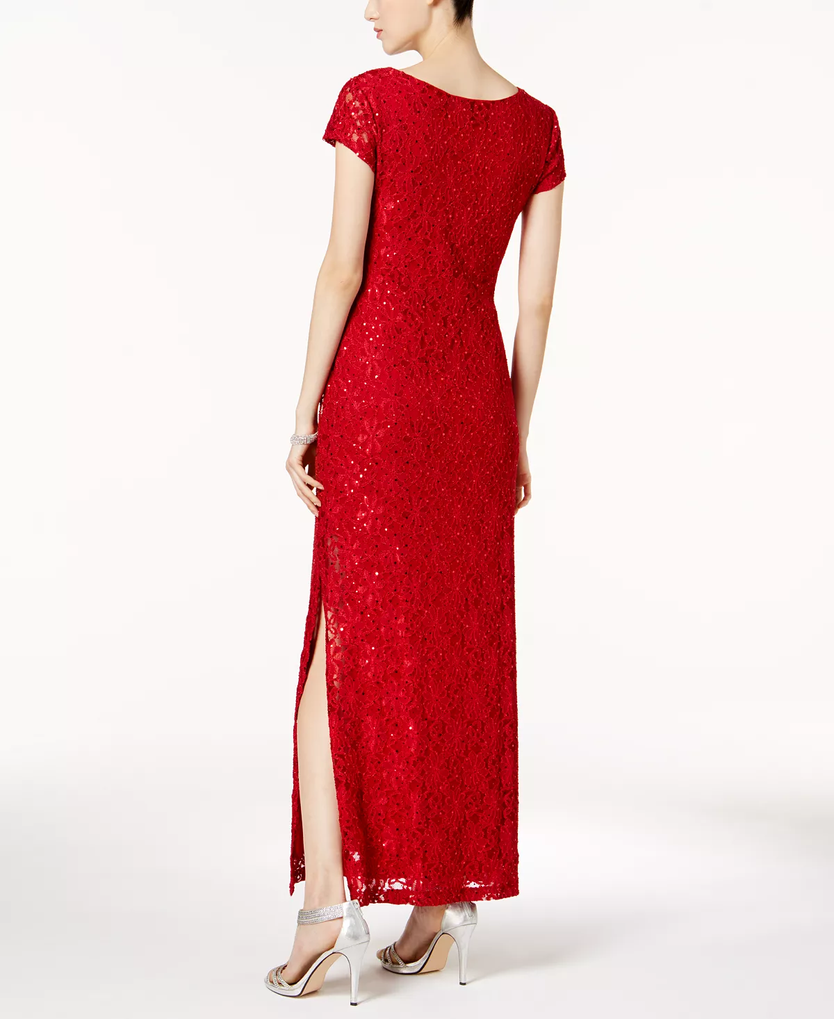 Connected Sequined Lace Column Gown - Image 6